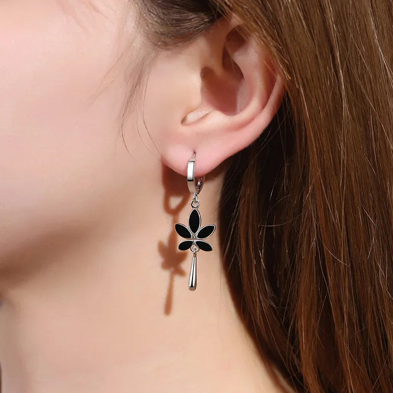 Black Maple Leaf Drop Earrings