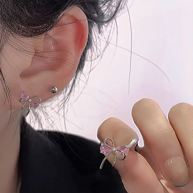 Pink Bow Stud Earrings