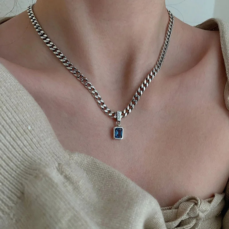 Blue Accent Cuban-Chain Bracelet or Necklace