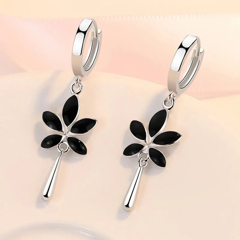Black Maple Leaf Drop Earrings