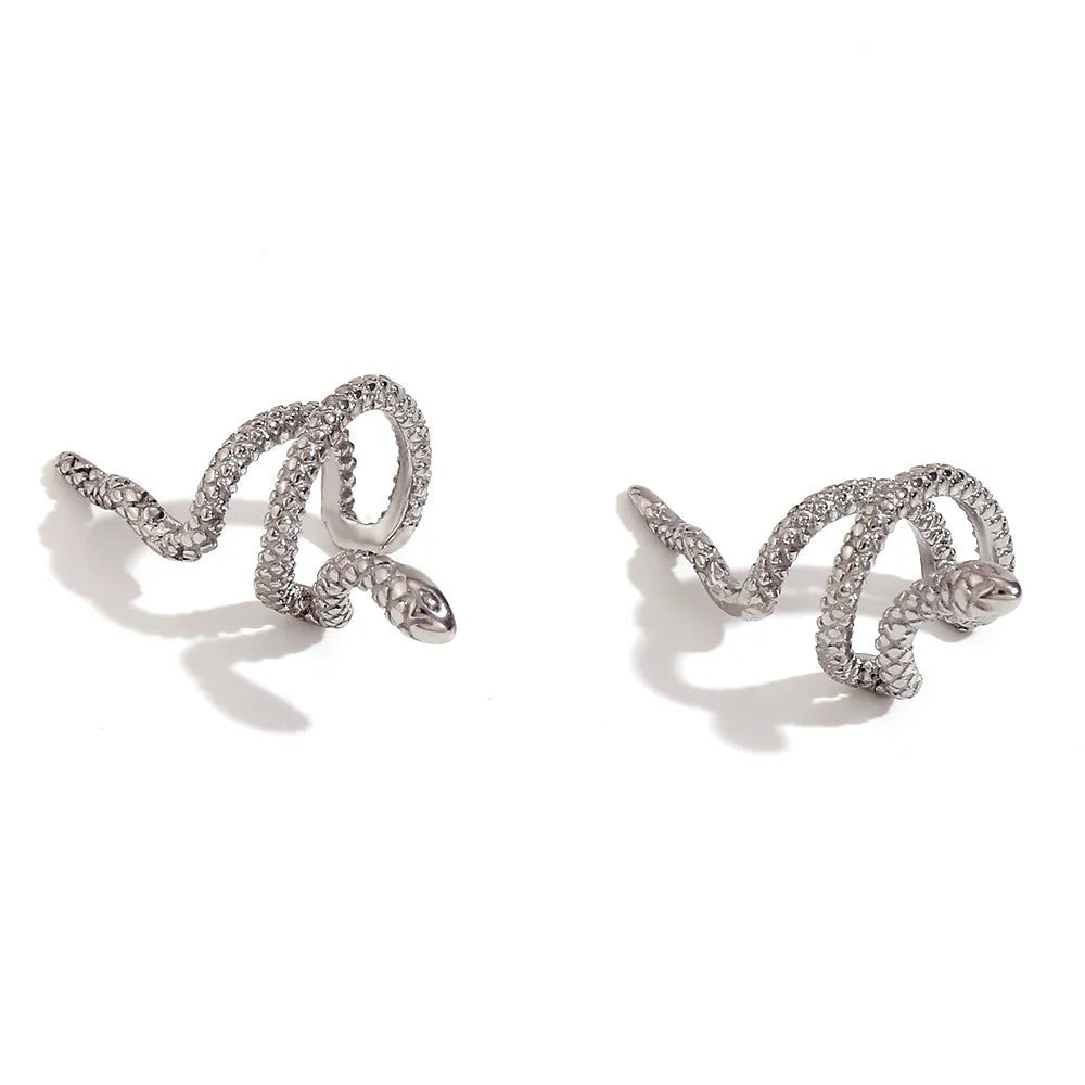 Silver-tone mini checkered snake no-piercing ear cuff