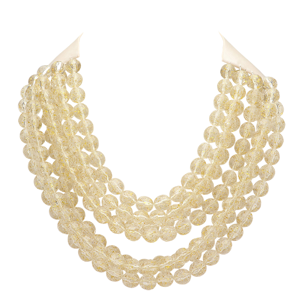 Chunky multi-strand beaded statement necklace shown in an additional colorway on a display form