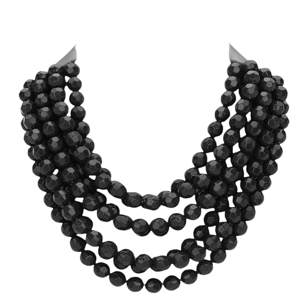 Chunky multi-strand beaded statement necklace shown in an additional colorway on a display form