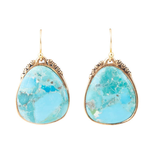 Agave genuine turquoise and bronze drop earrings, front view