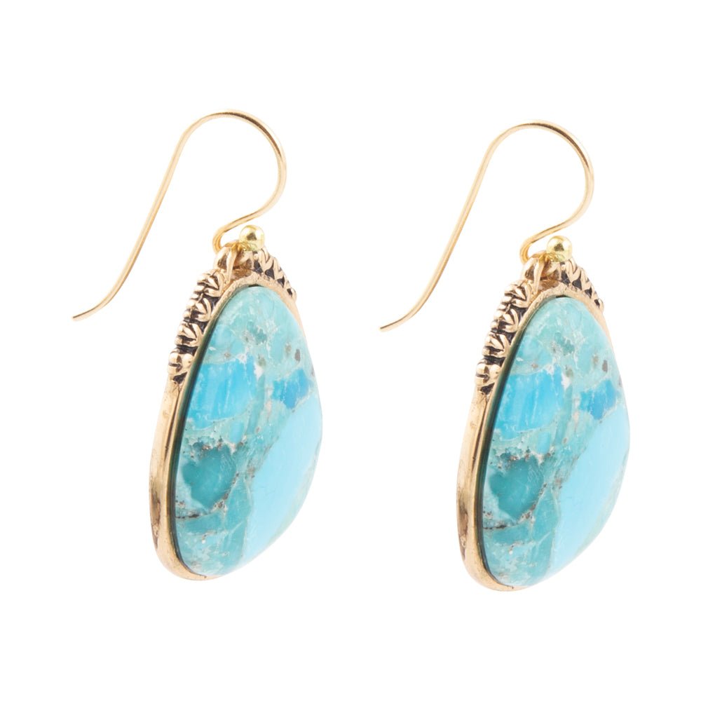 Close-up of the turquoise stone on the Agave drop earring