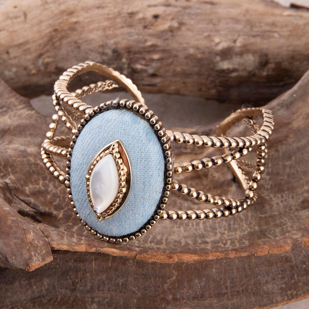 Blue denim and mother-of-pearl bronze cuff by Barse Jewelry