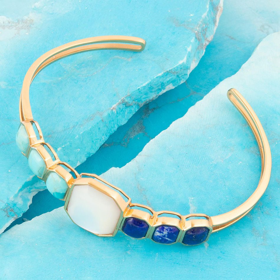 Lapis, turquoise, and mother-of-pearl bronze cuff by Barse Jewelry