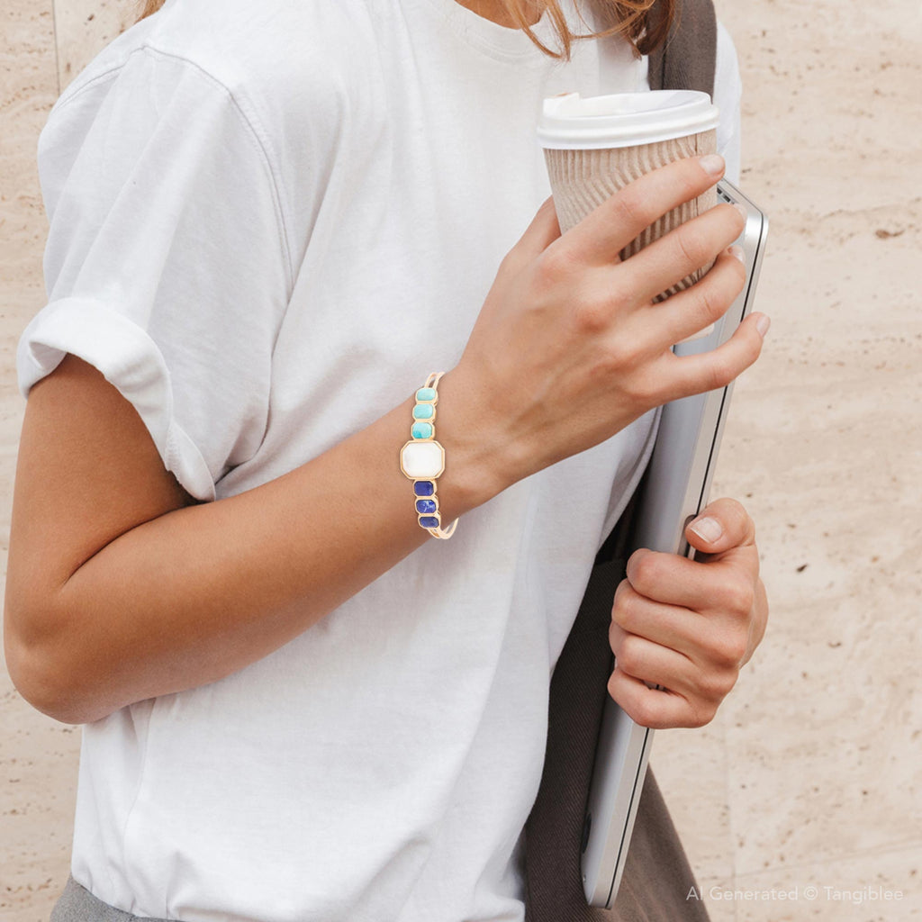 Lapis, turquoise, and mother-of-pearl bronze cuff by Barse Jewelry