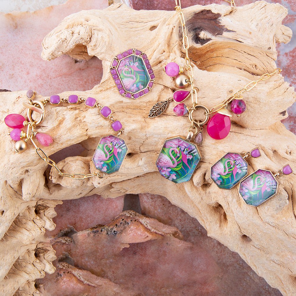 Flamingo Pink Agate Bronze Pendant Necklace