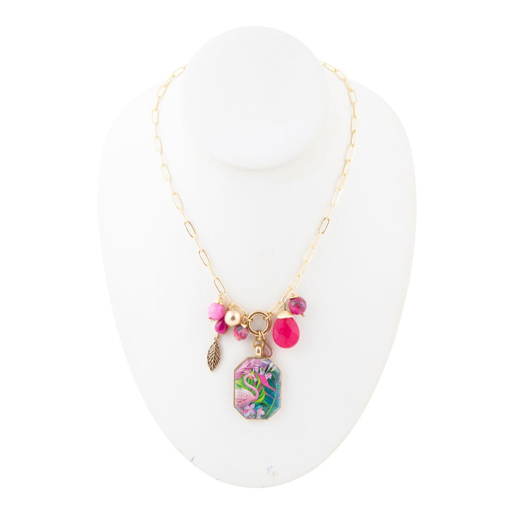 Flamingo Pink Agate Bronze Pendant Necklace