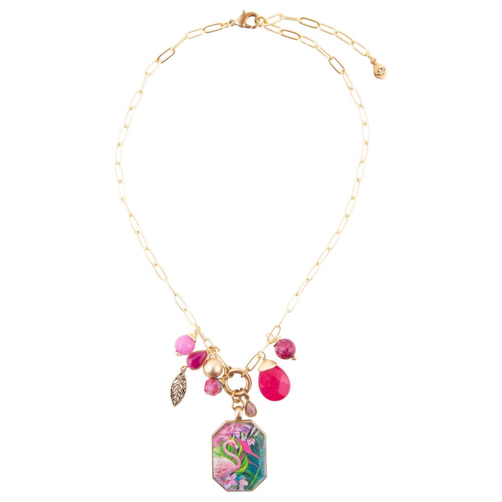 Flamingo Pink Agate Bronze Pendant Necklace