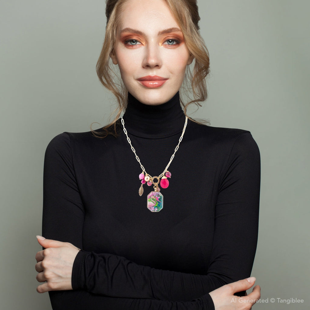 Flamingo Pink Agate Bronze Pendant Necklace