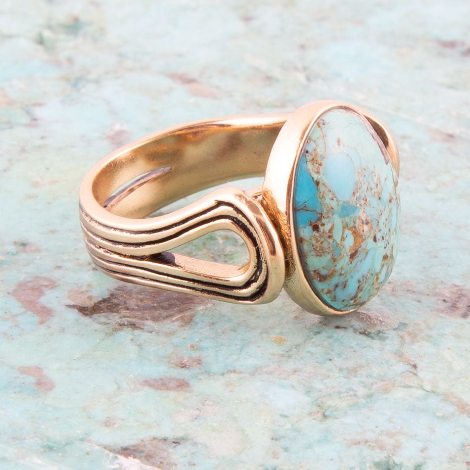 Nova turquoise and bronze ring shown from the side