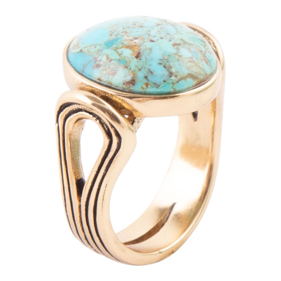 Nova genuine turquoise and bronze oval ring, front view