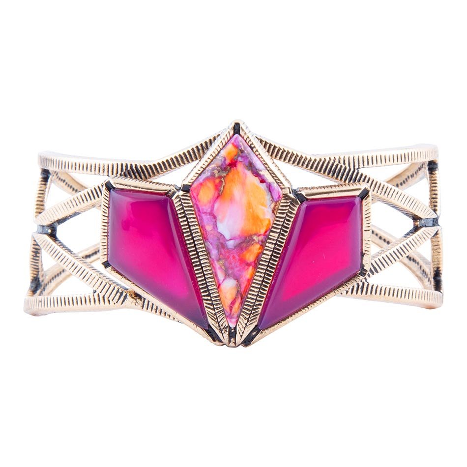 Pink Agate & Shell Matrix Cuff Bracelet
