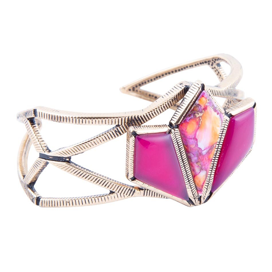 Pink Agate & Shell Matrix Cuff Bracelet