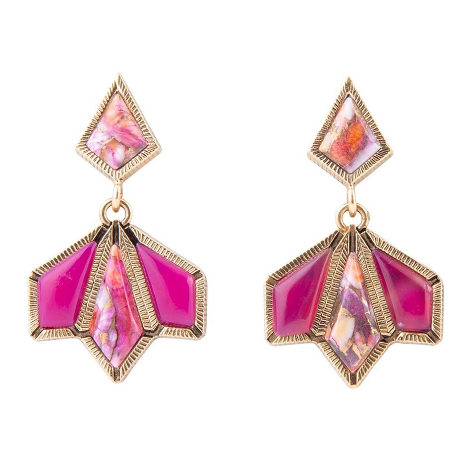 Pink Agate & Shell Matrix Statement Earrings
