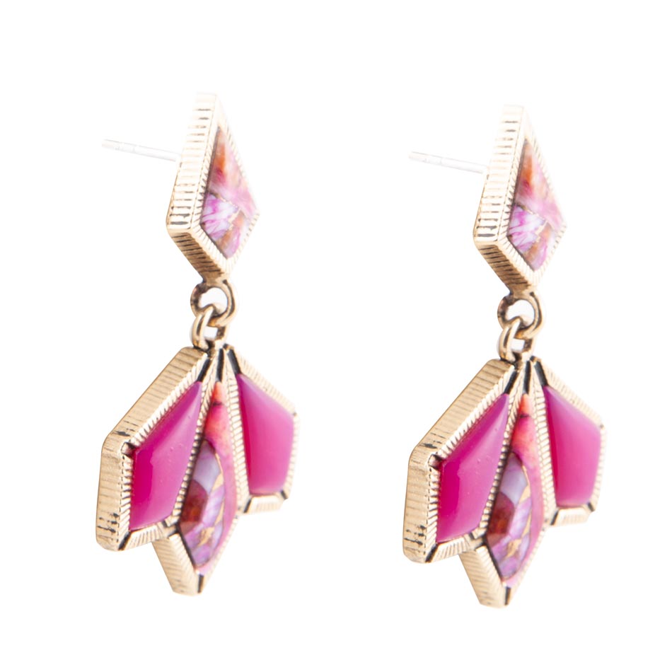 Pink Agate & Shell Matrix Statement Earrings