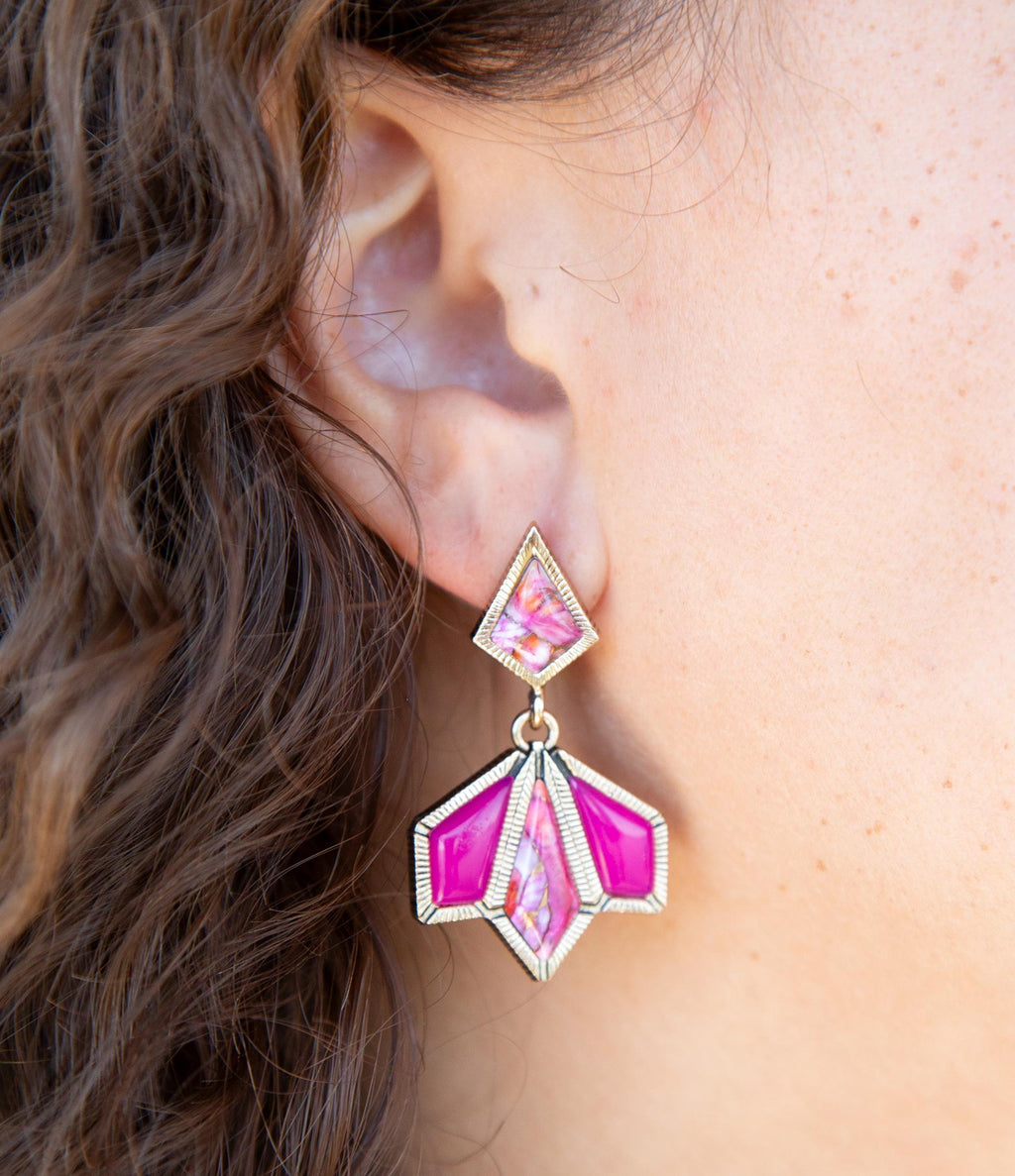 Pink Agate & Shell Matrix Statement Earrings