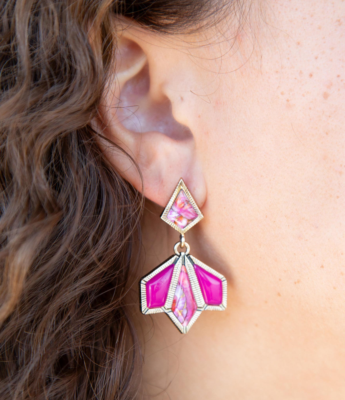 Pink Agate & Shell Matrix Statement Earrings