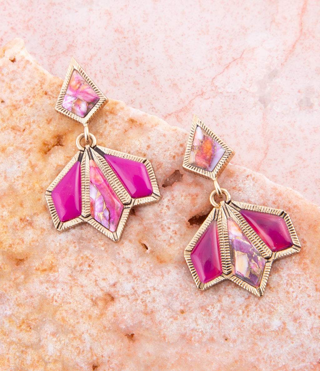 Pink Agate & Shell Matrix Statement Earrings