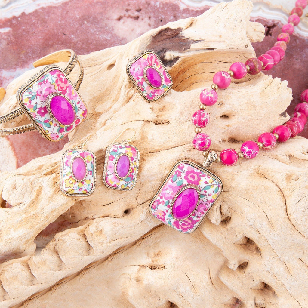 Pink Agate Floral Pendant Necklace