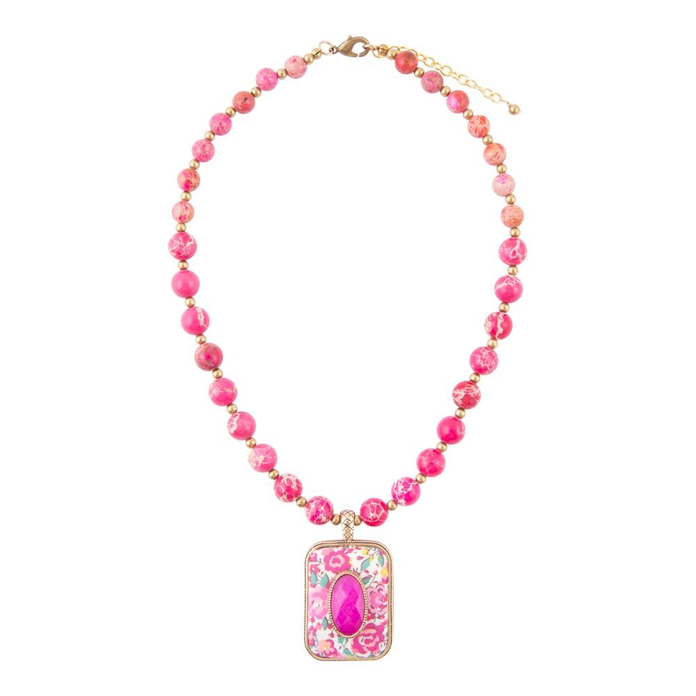 Pink Agate Floral Pendant Necklace