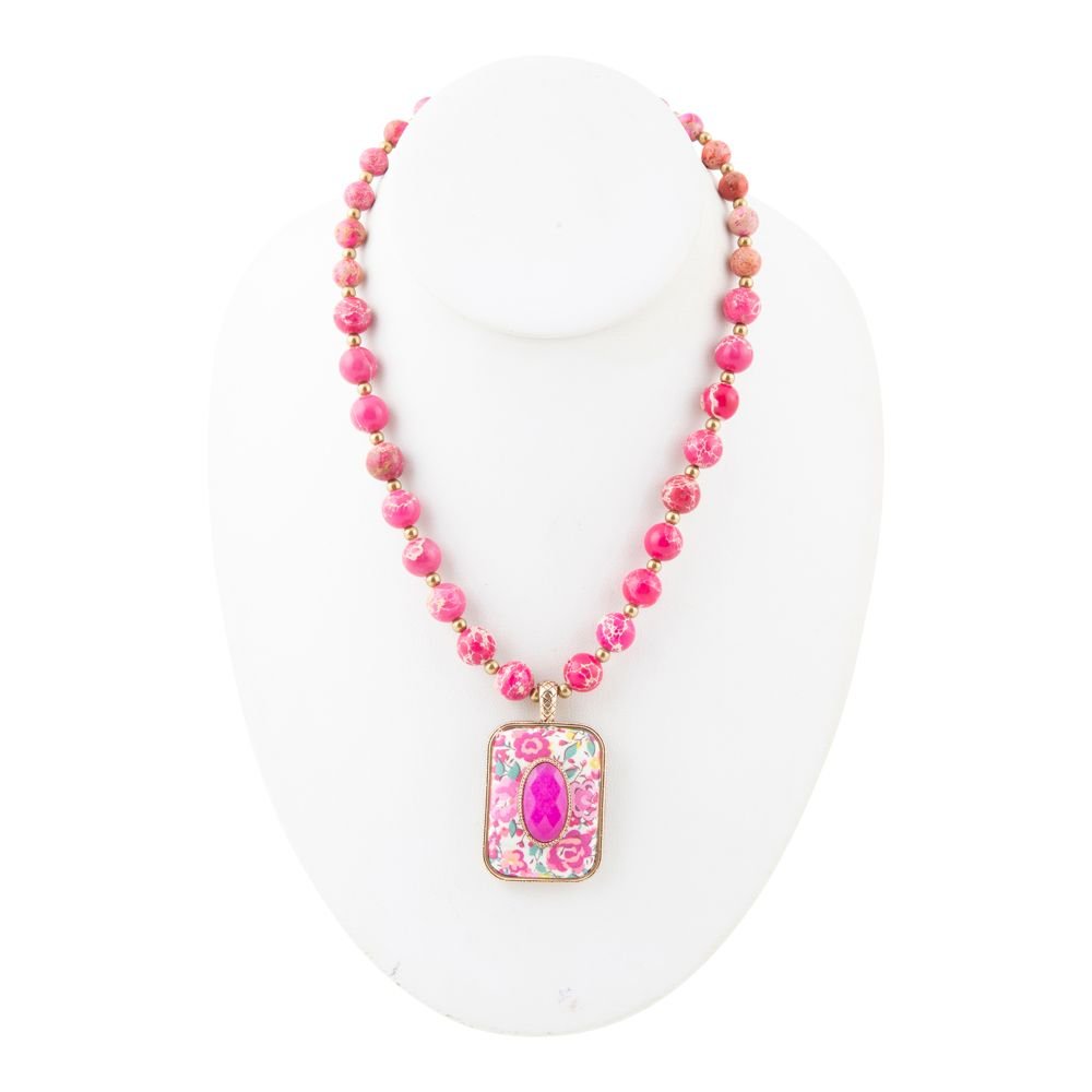 Pink Agate Floral Pendant Necklace