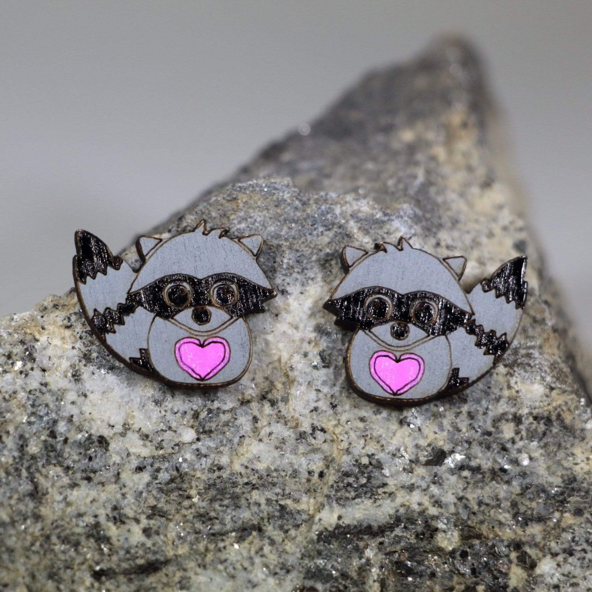 Raccoon Wooden Earrings