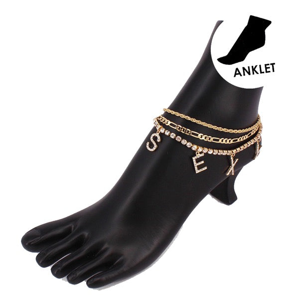 SEXY Rhinestone Layered Anklet Set