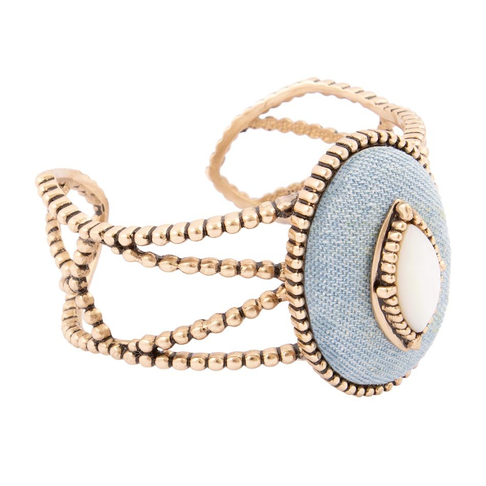 Blue denim and mother-of-pearl bronze cuff by Barse Jewelry