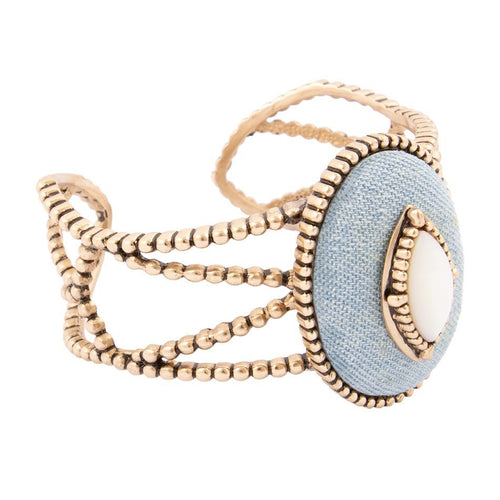 Blue denim and mother-of-pearl bronze cuff by Barse Jewelry