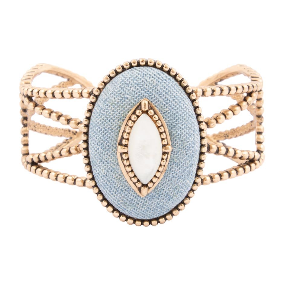 Blue denim and mother-of-pearl bronze cuff by Barse Jewelry