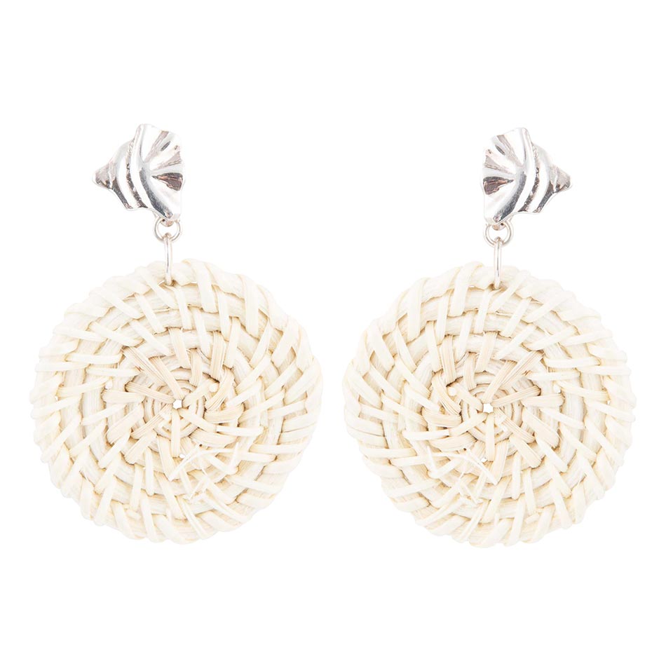 Sterling Silver & Tan Rattan Statement Earrings