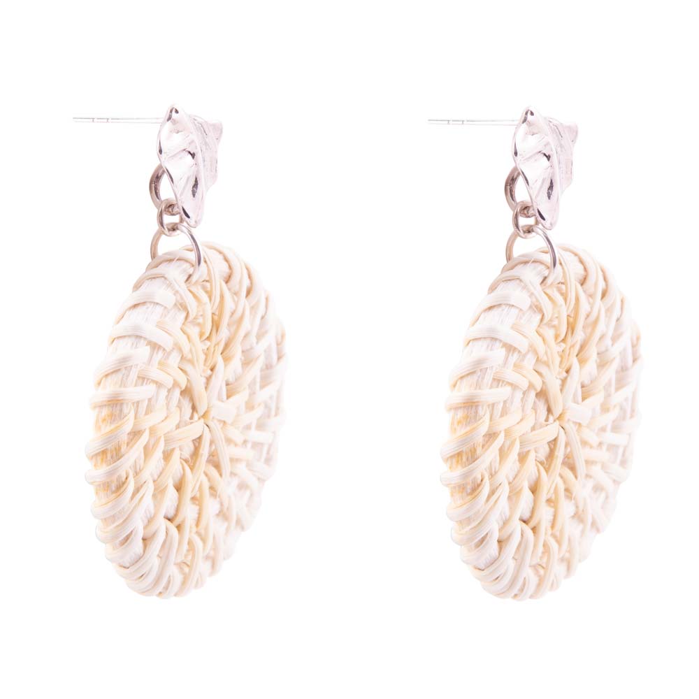 Sterling Silver & Tan Rattan Statement Earrings
