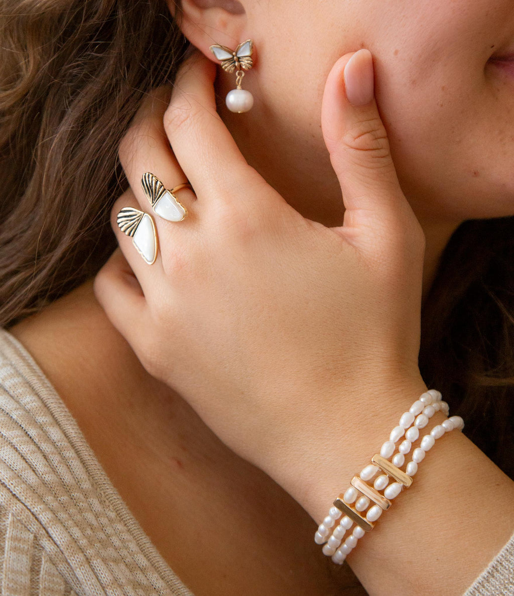 Mother-of-pearl butterfly bronze statement ring by Barse Jewelry