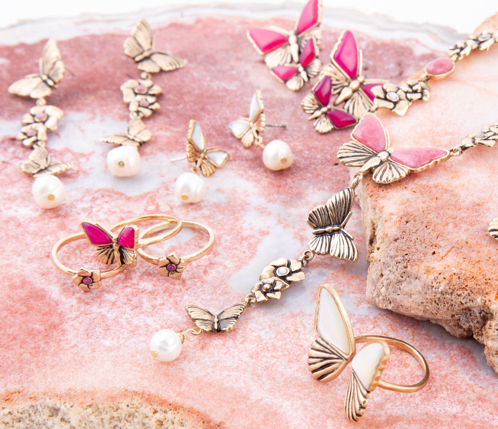 Mother-of-pearl butterfly bronze statement ring by Barse Jewelry