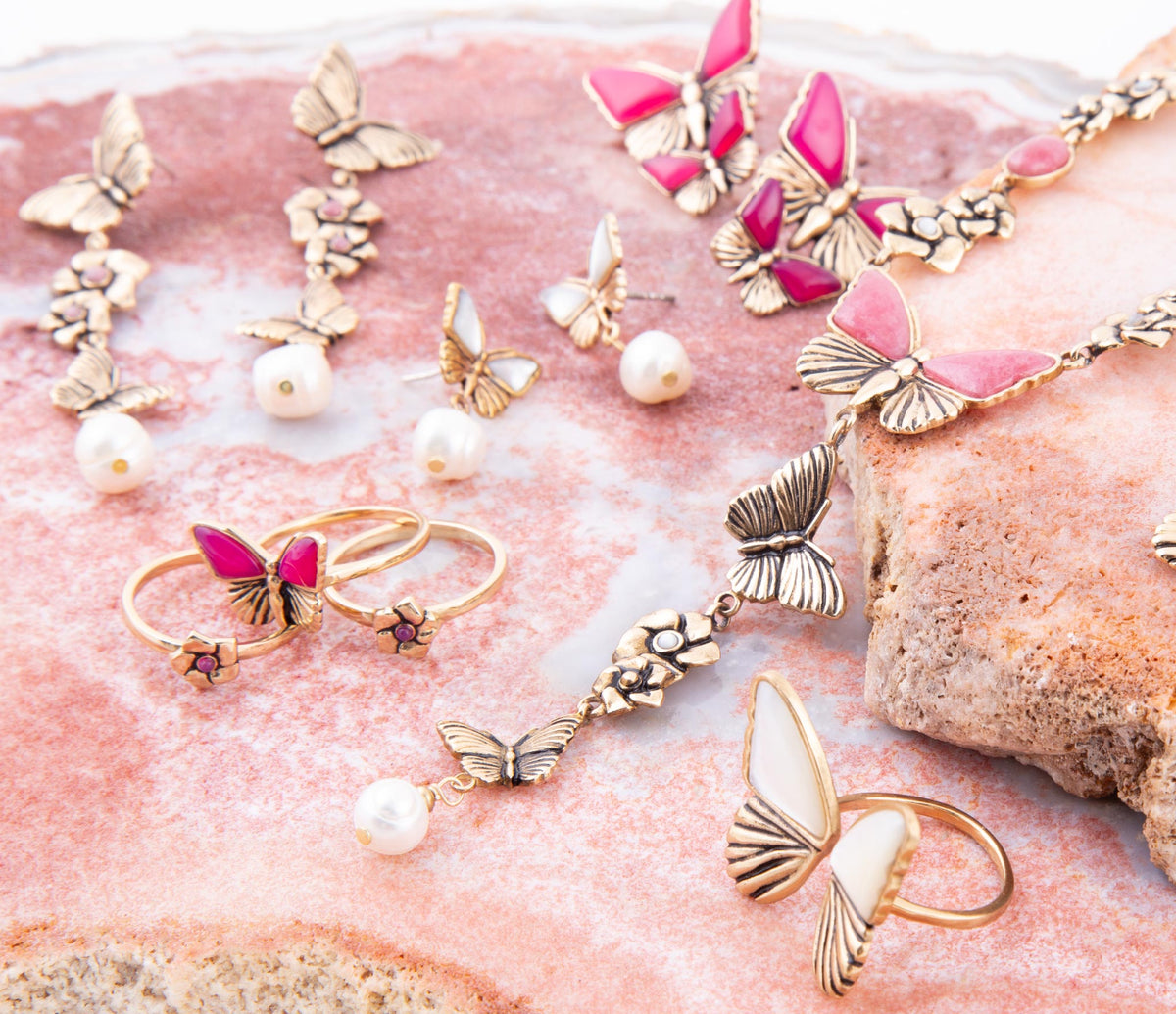 Mother-of-pearl butterfly bronze statement ring by Barse Jewelry